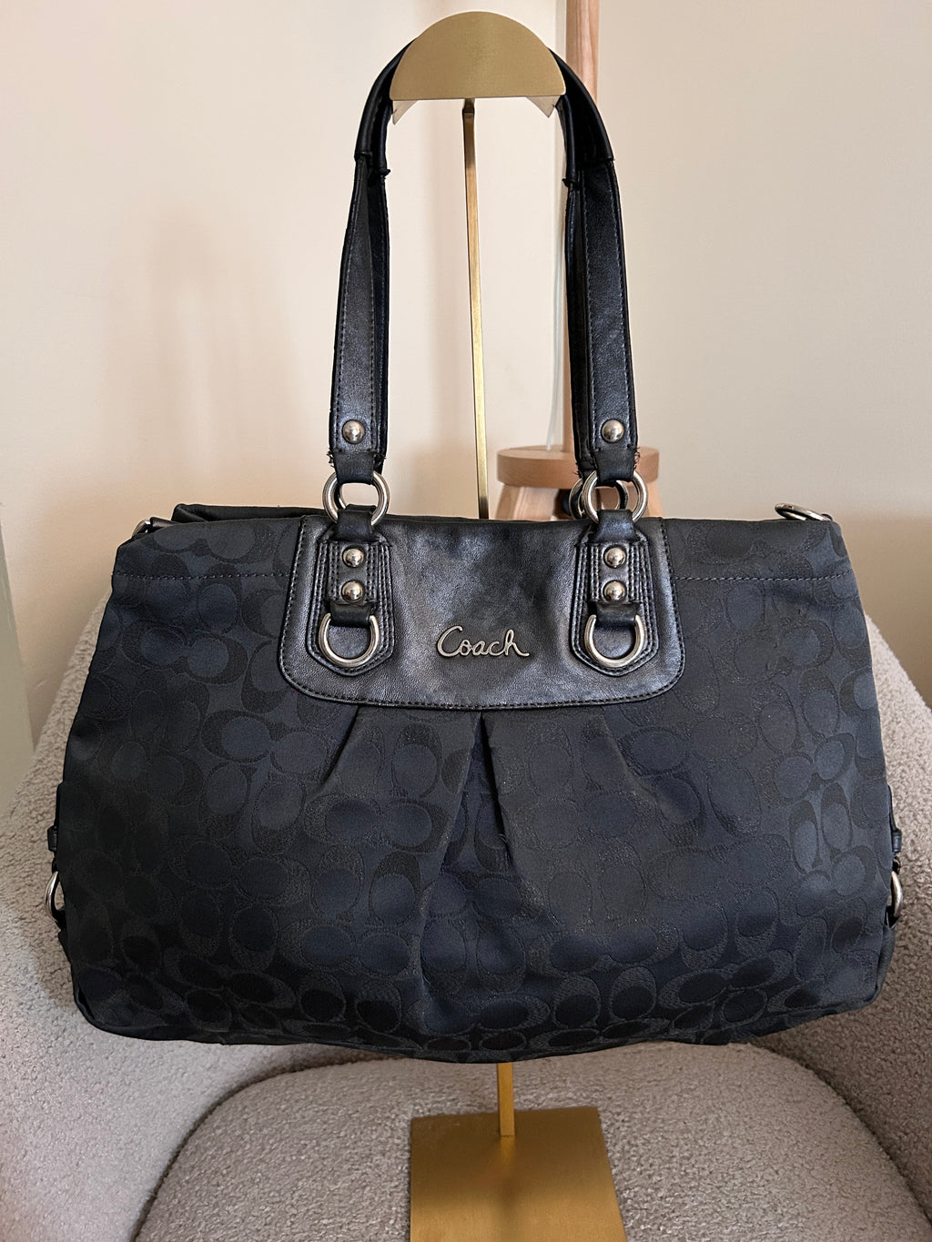 Vintage Coach black monogram tote shoulder bag