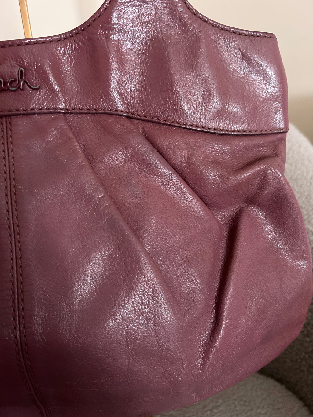Vintage Coach purple leather tote shoulder bag