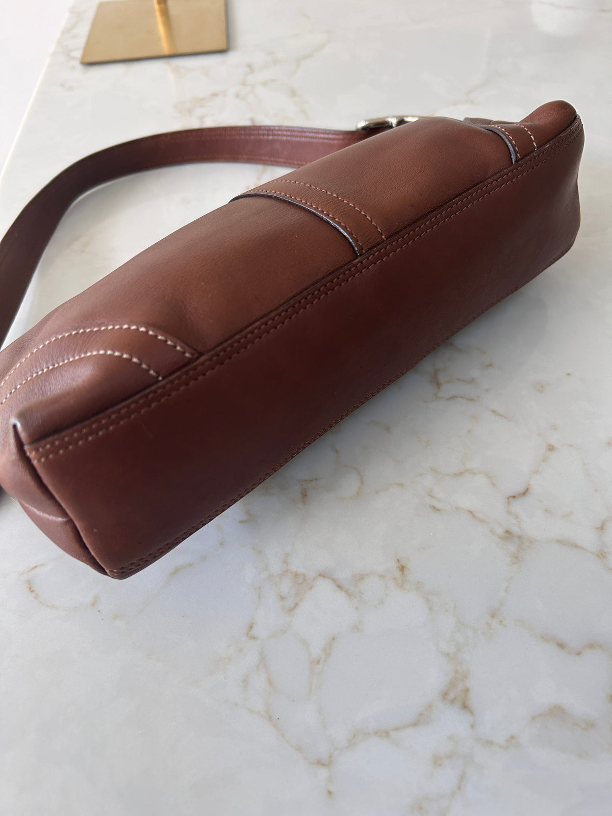 Vintage Coach brown leather baguette shoulder bag