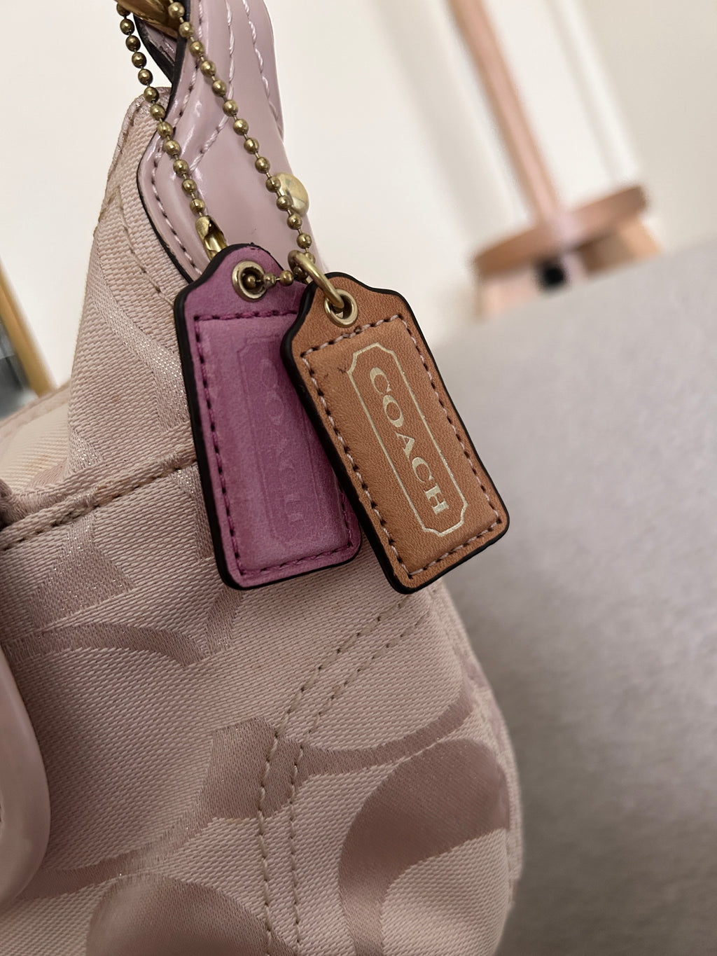 Vintage Coach pink monogram shoulder bag