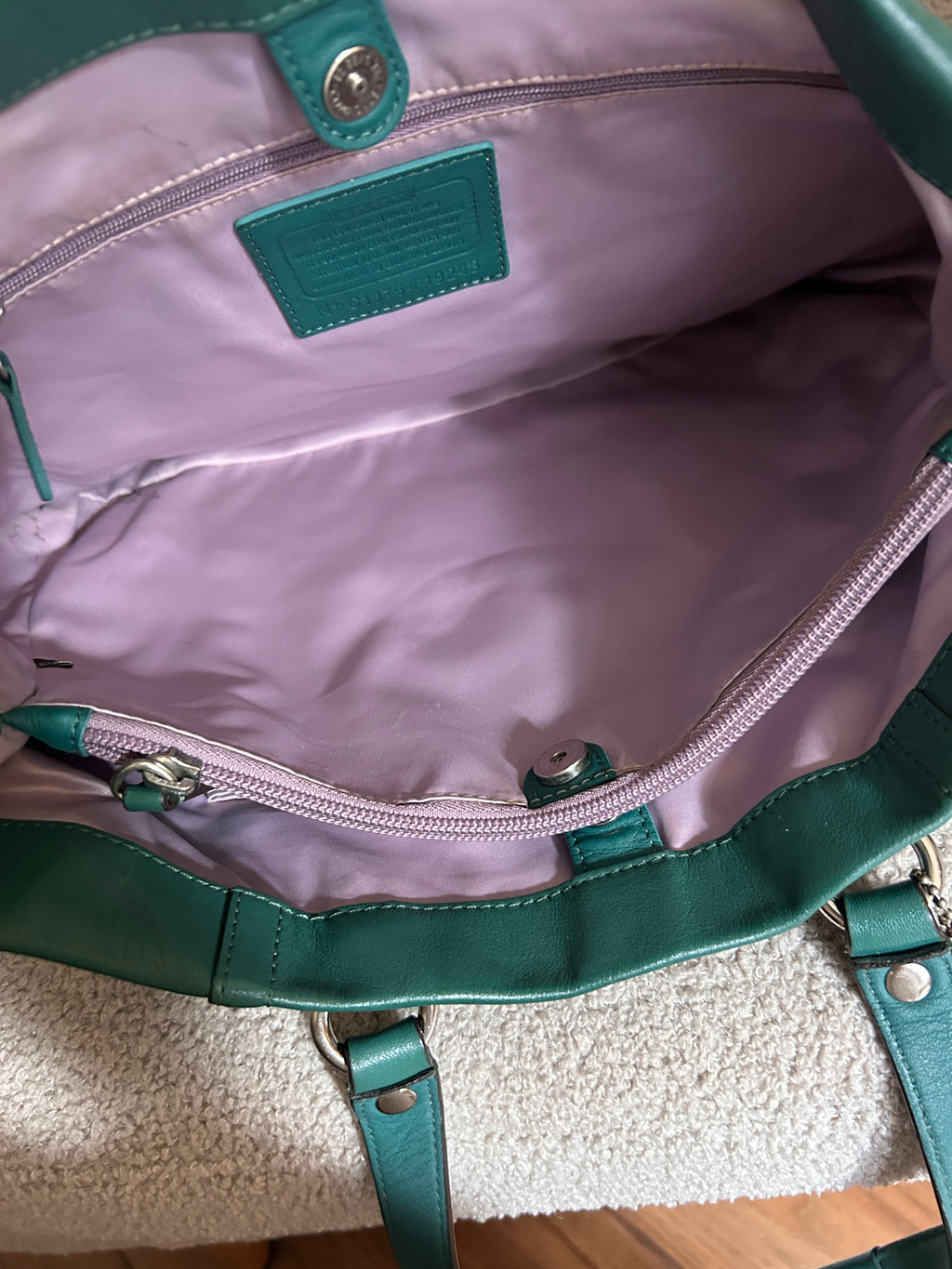 Vintage Coach green leather tote shoulder bag