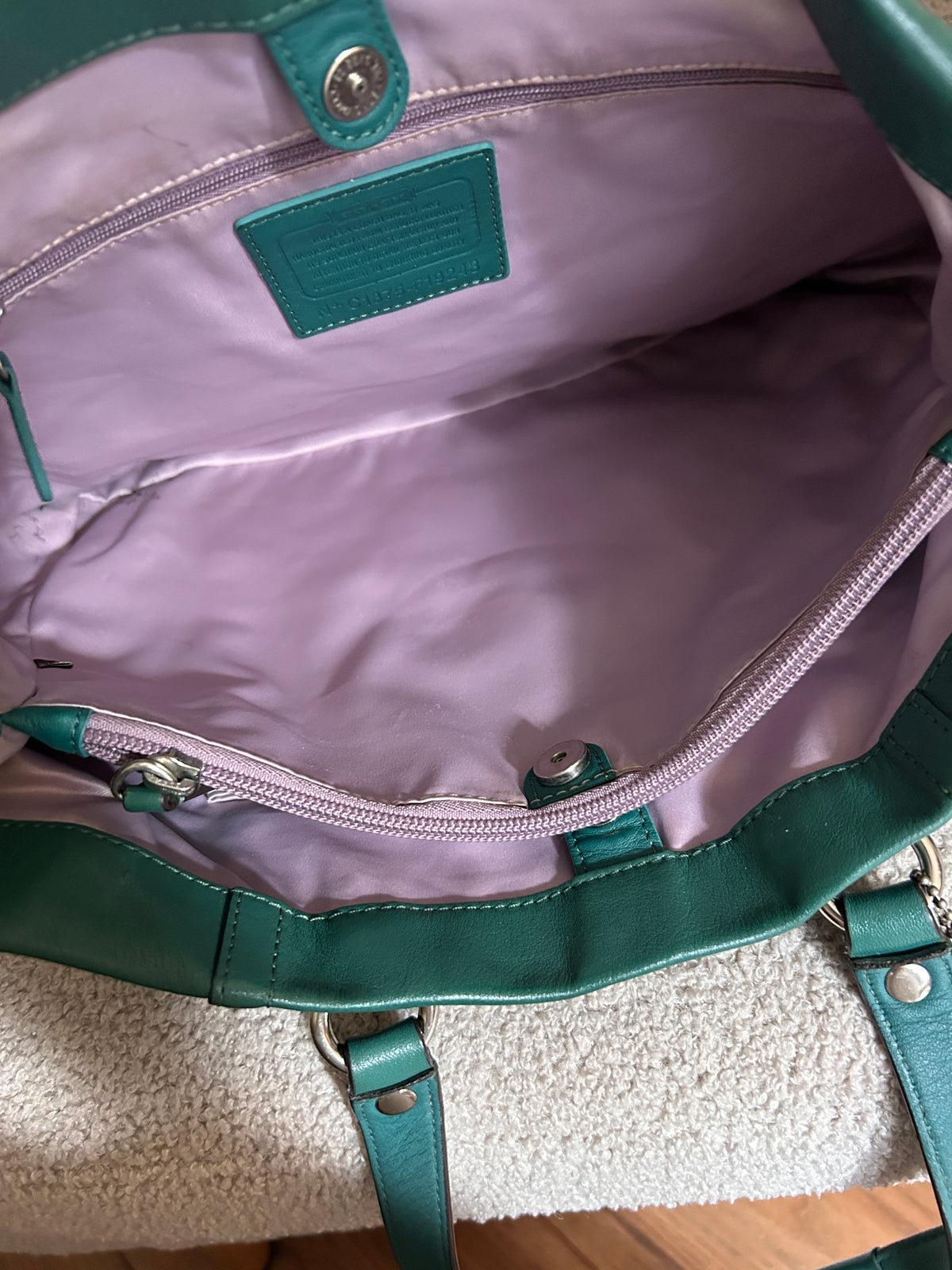 Vintage Coach green leather tote shoulder bag
