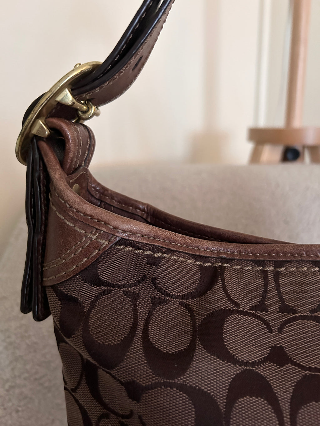 Vintage Coach chocolate brown monogram shoulder bag