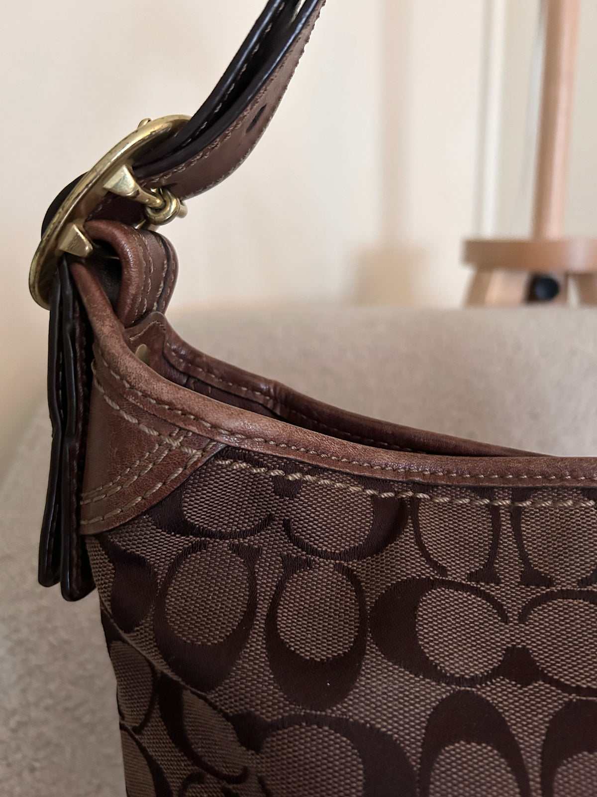 Vintage Coach chocolate brown monogram shoulder bag