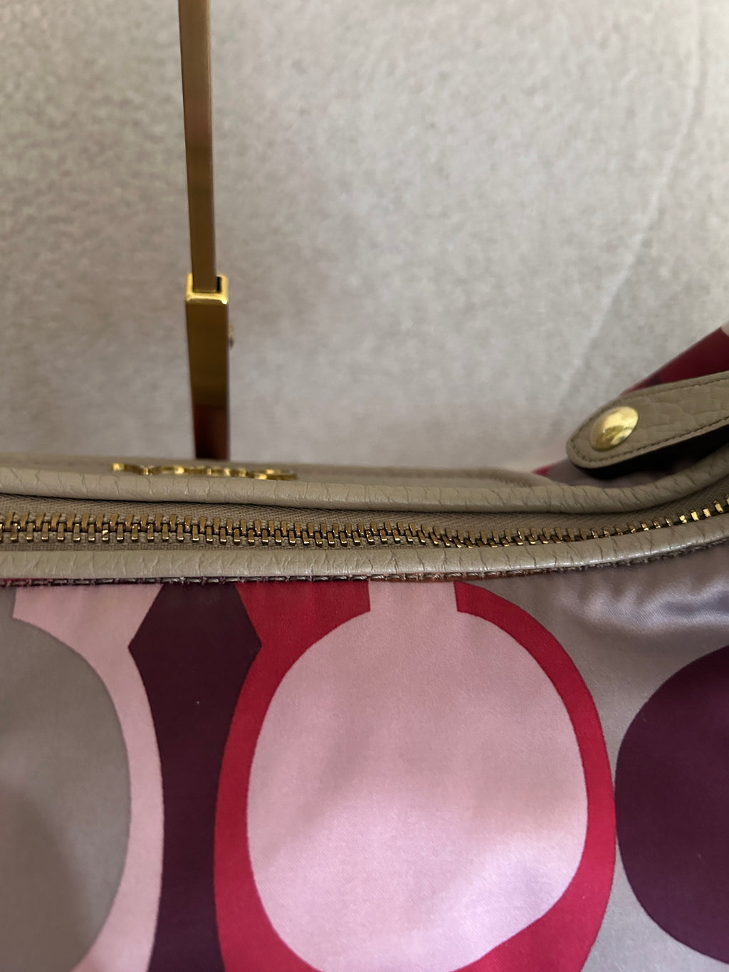 Vintage Coach burgundy and pink monogram shoulder bag