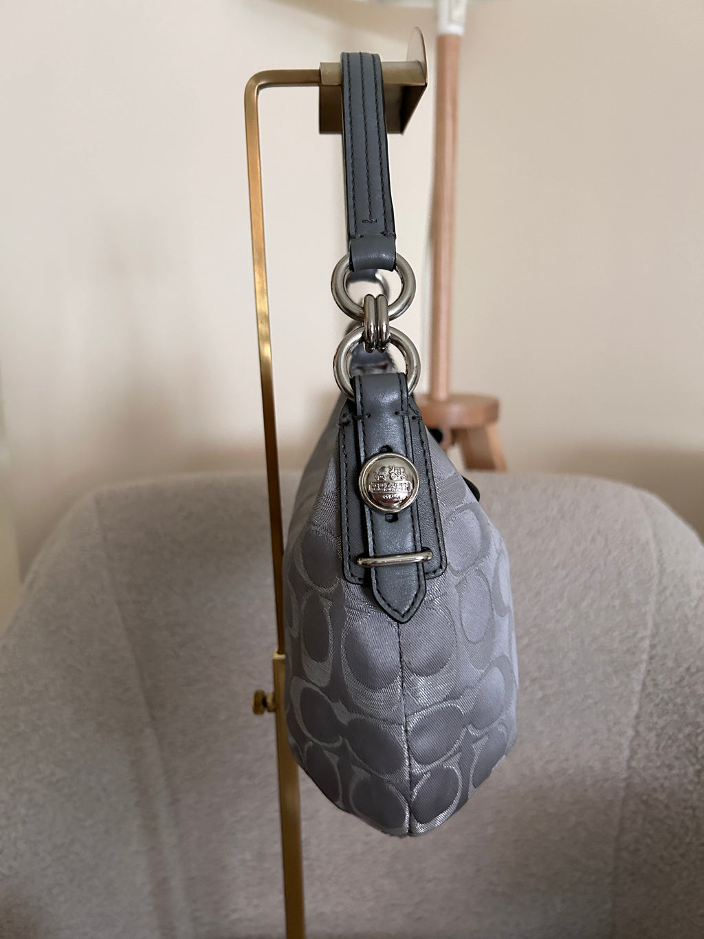 Vintage Coach grey monogram mini shoulder bag