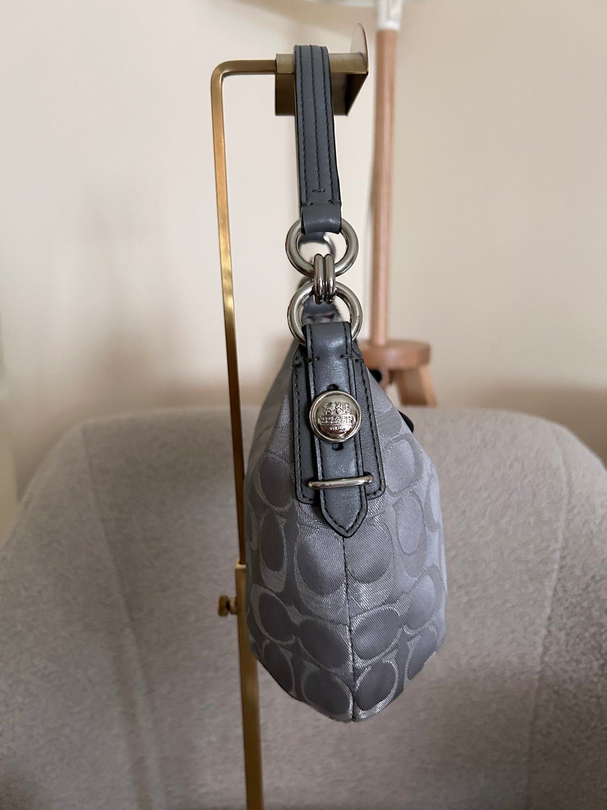 Vintage Coach grey monogram mini shoulder bag