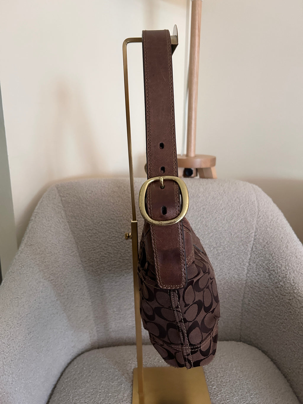 Vintage Coach chocolate brown monogram shoulder bag
