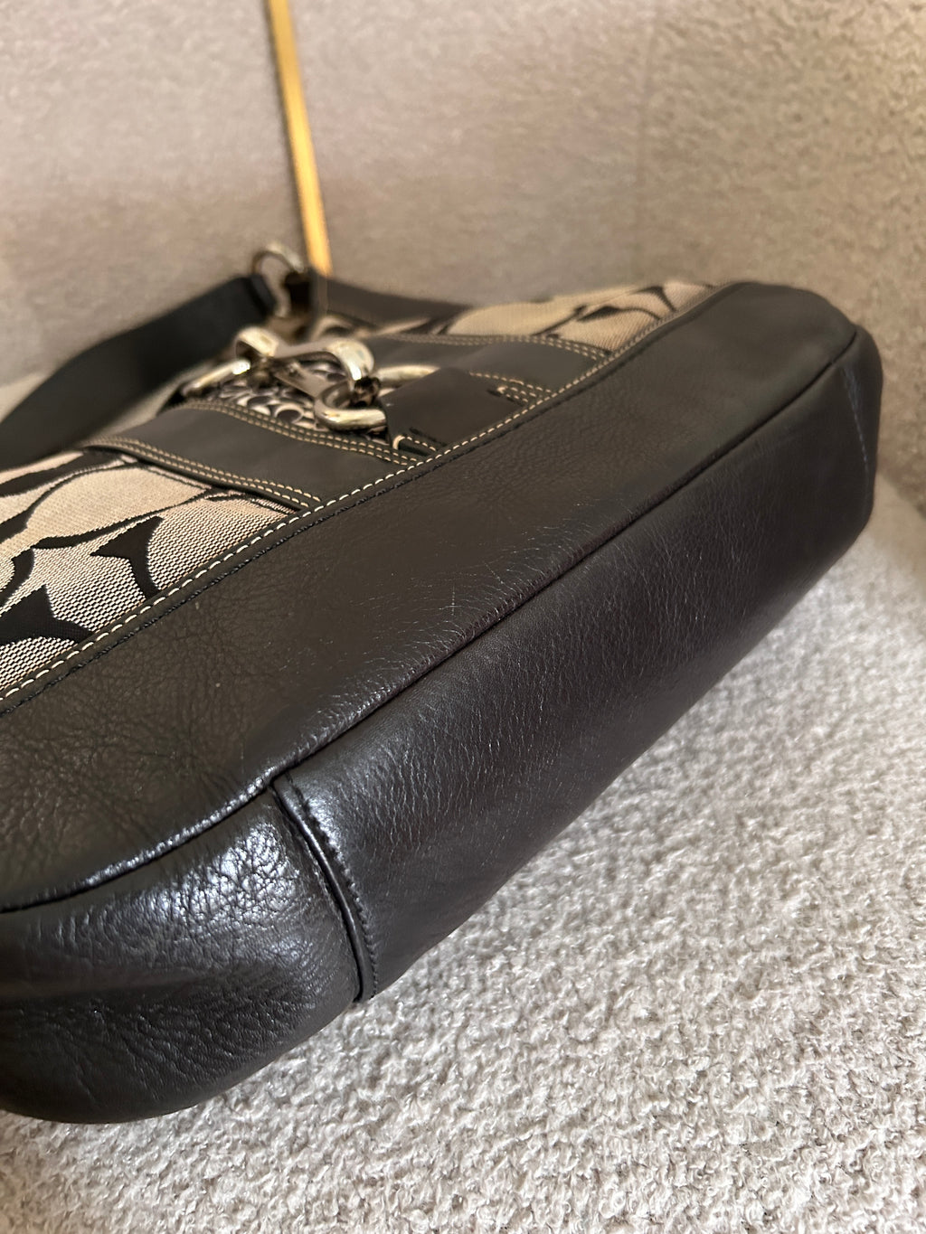 Vintage Coach black monogram clip shoulder bag