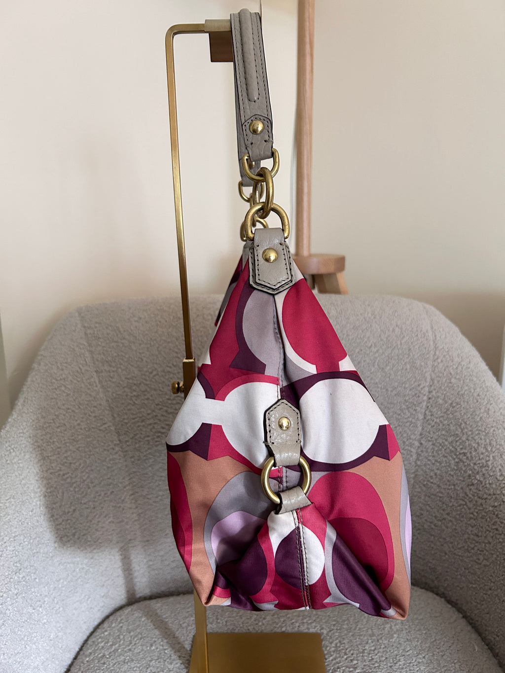 Vintage Coach burgundy and pink monogram shoulder bag