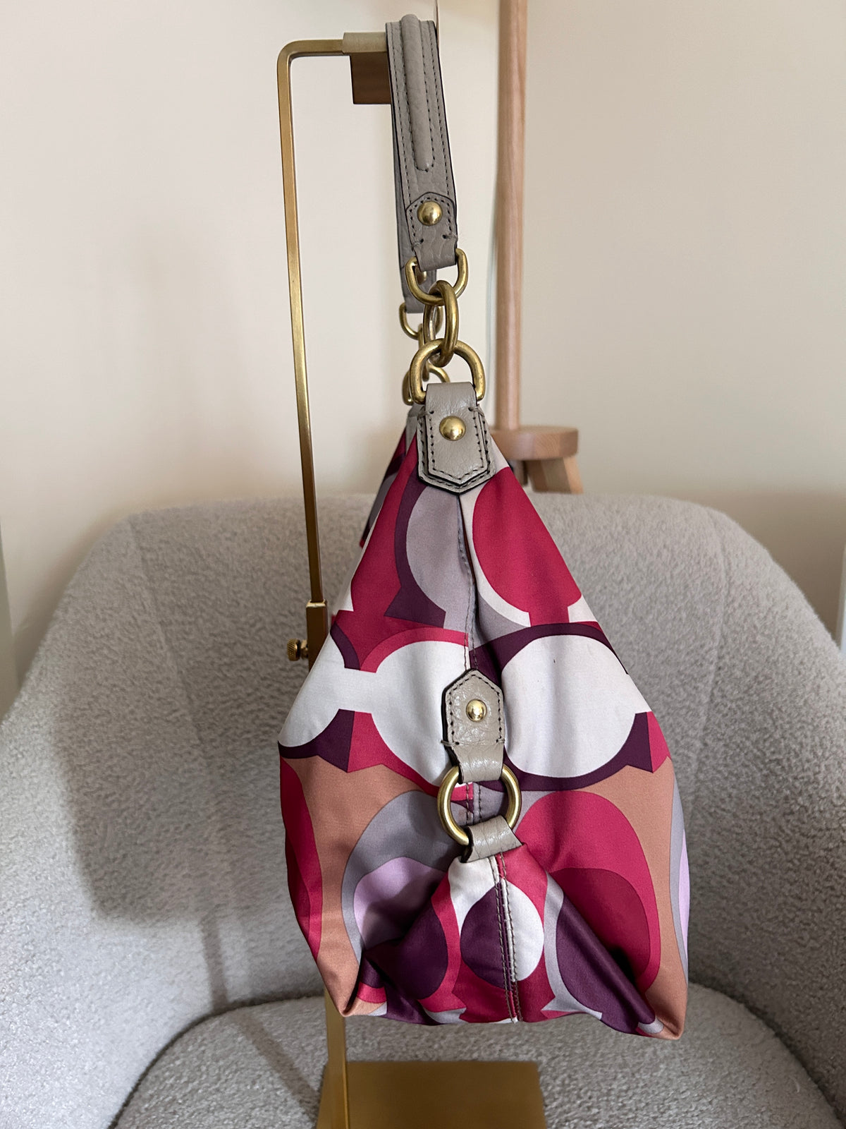 Vintage Coach burgundy and pink monogram shoulder bag