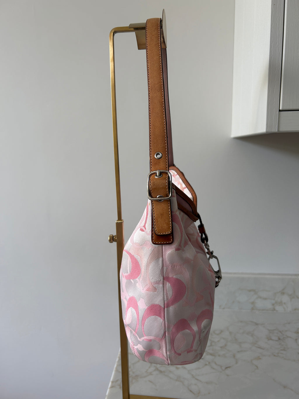 Vintage Coach pink clip optic monogram shoulder bag