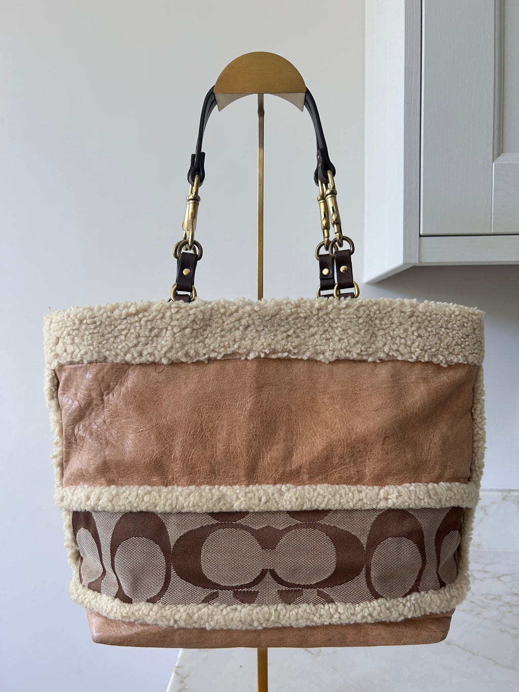 Vintage Coach sherpa patchwork shoulder bag