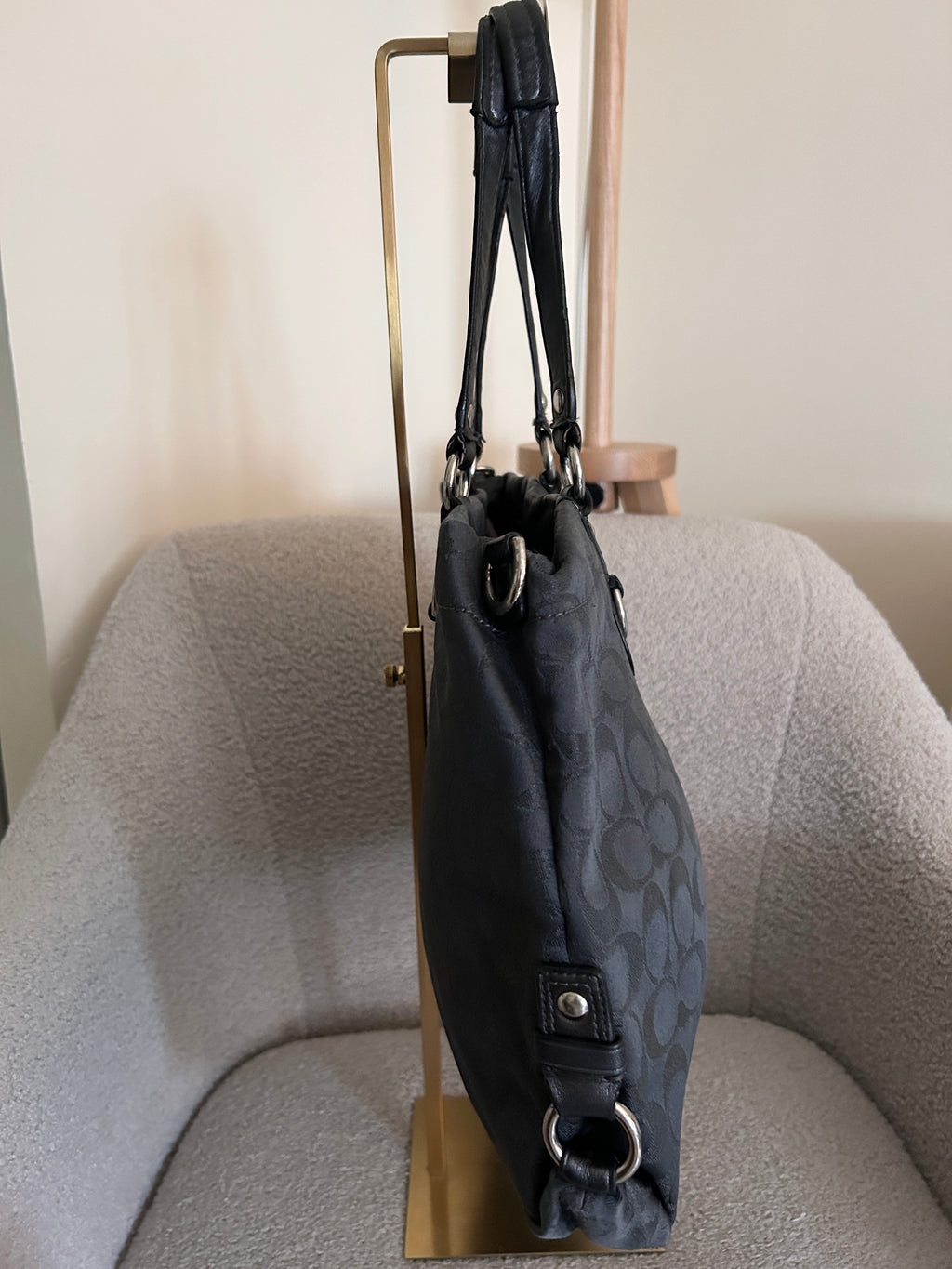 Vintage Coach black monogram tote shoulder bag