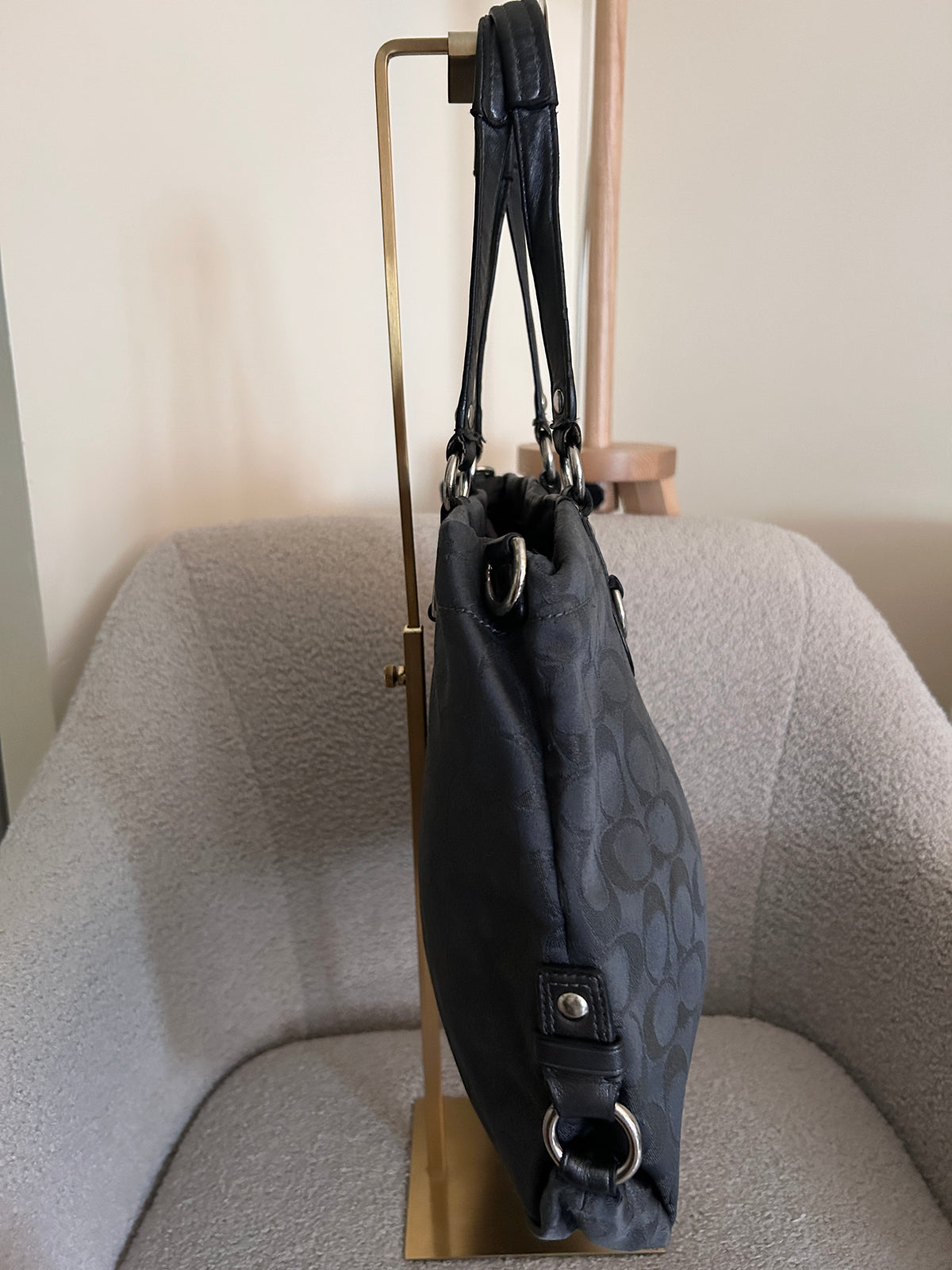 Vintage Coach black monogram tote shoulder bag