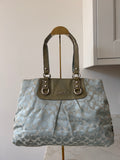 Vintage Coach blue monogram tote shoulder bag