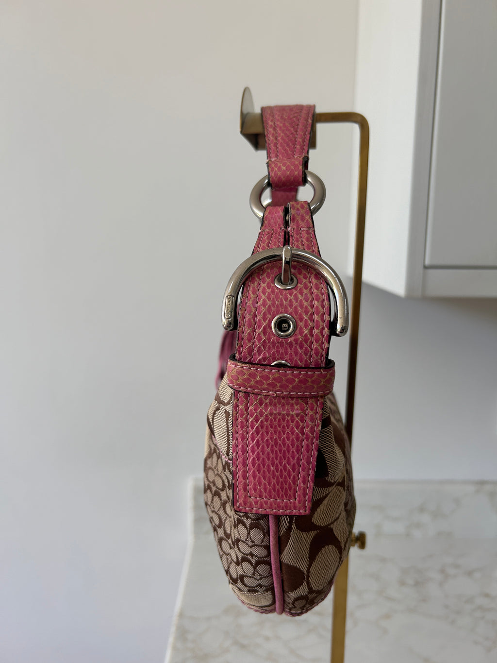 Vintage Coach patchwork and pink suede shoulder bag