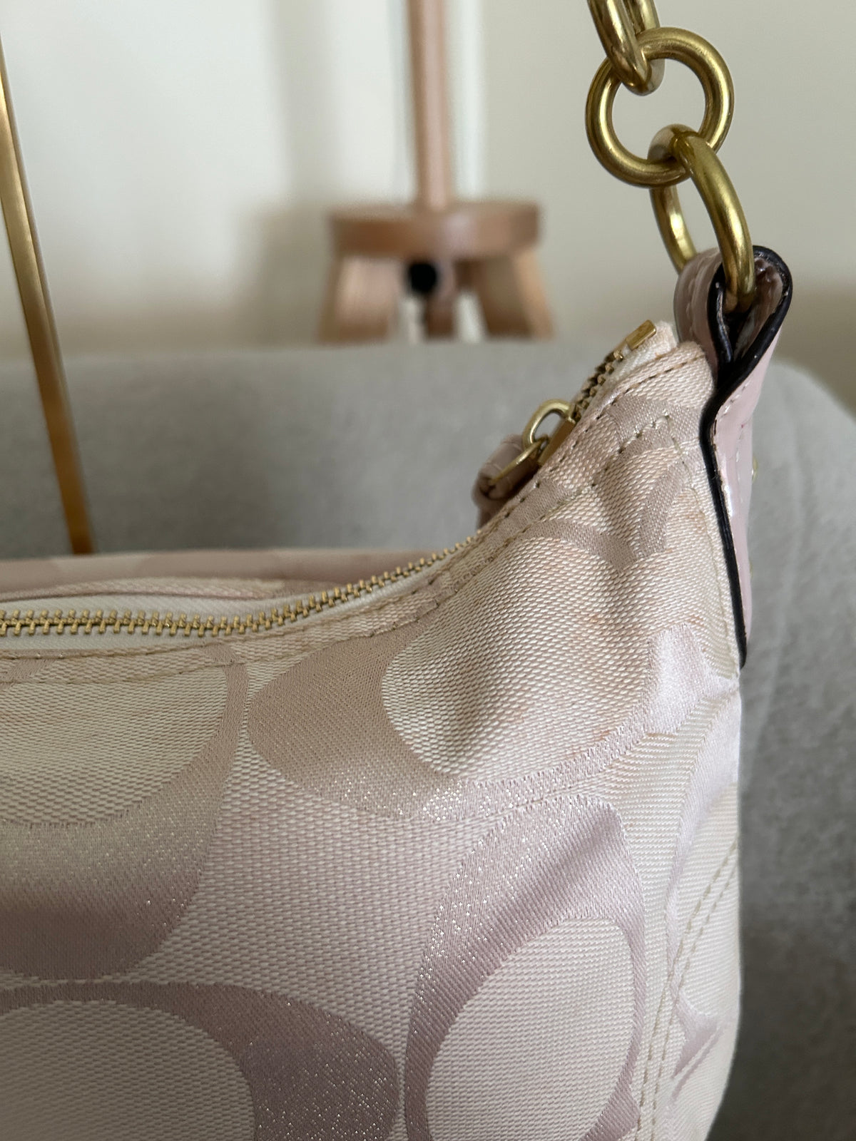 Vintage Coach pink monogram shoulder bag