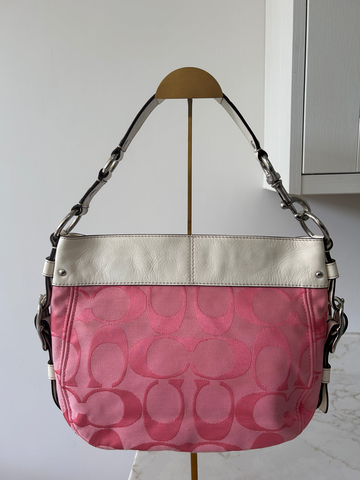 Vintage Coach pink monogram Zoe shoulder bag