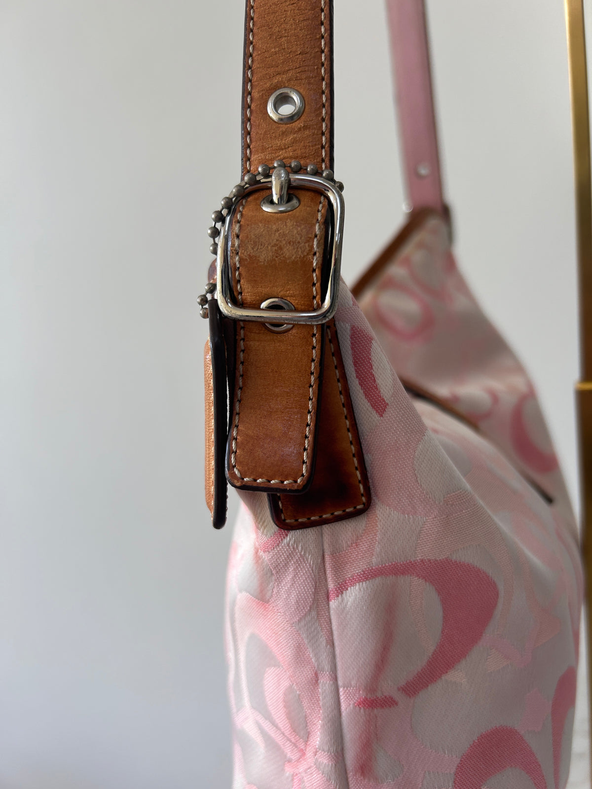 Vintage Coach pink clip optic monogram shoulder bag