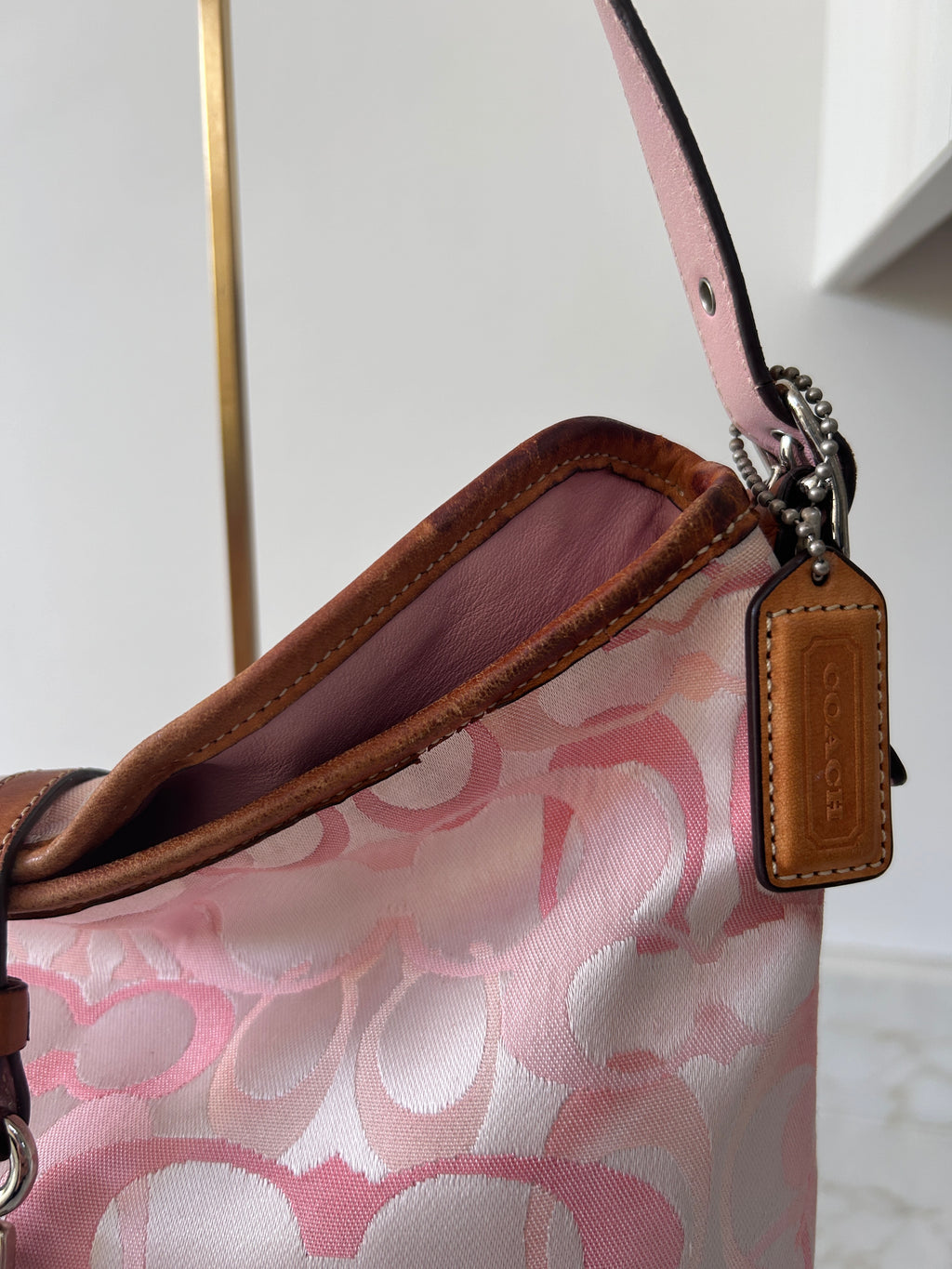 Vintage Coach pink clip optic monogram shoulder bag