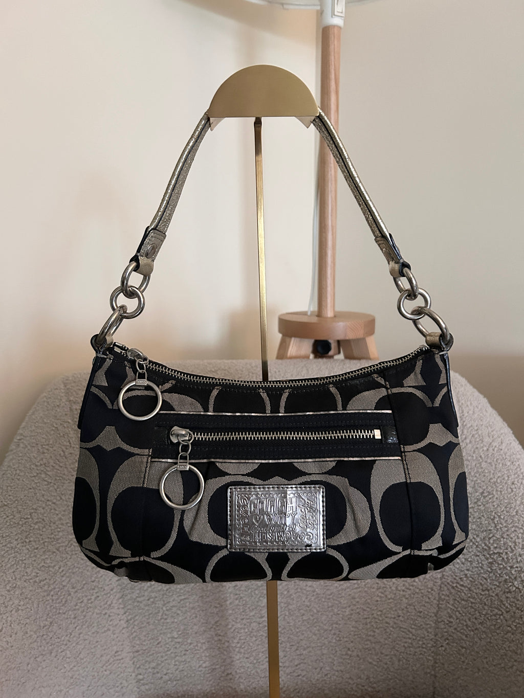 Vintage Coach Poppy black monogram shoulder bag