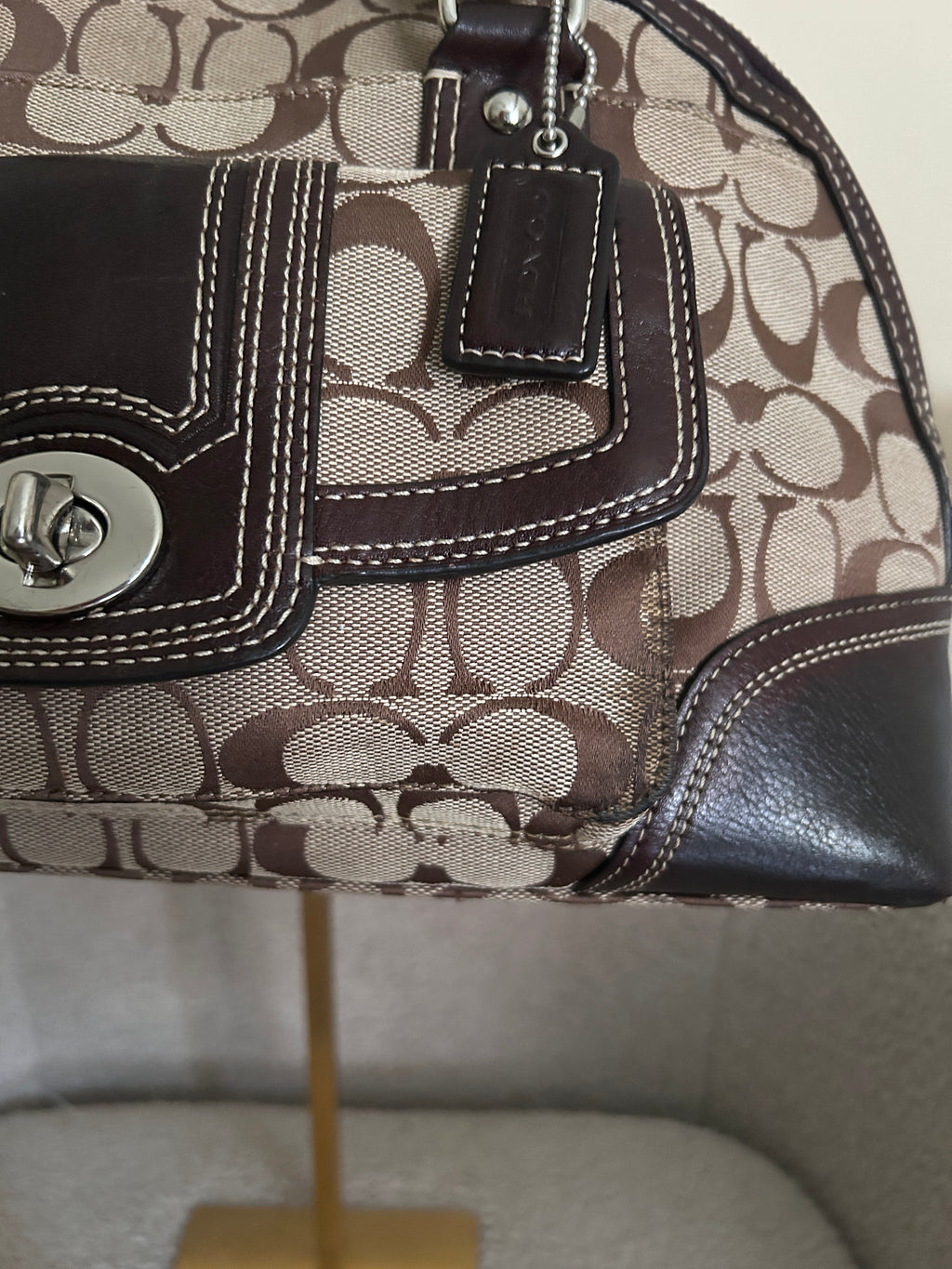 Vintage Coach turnlock brown monogram shoulder bag