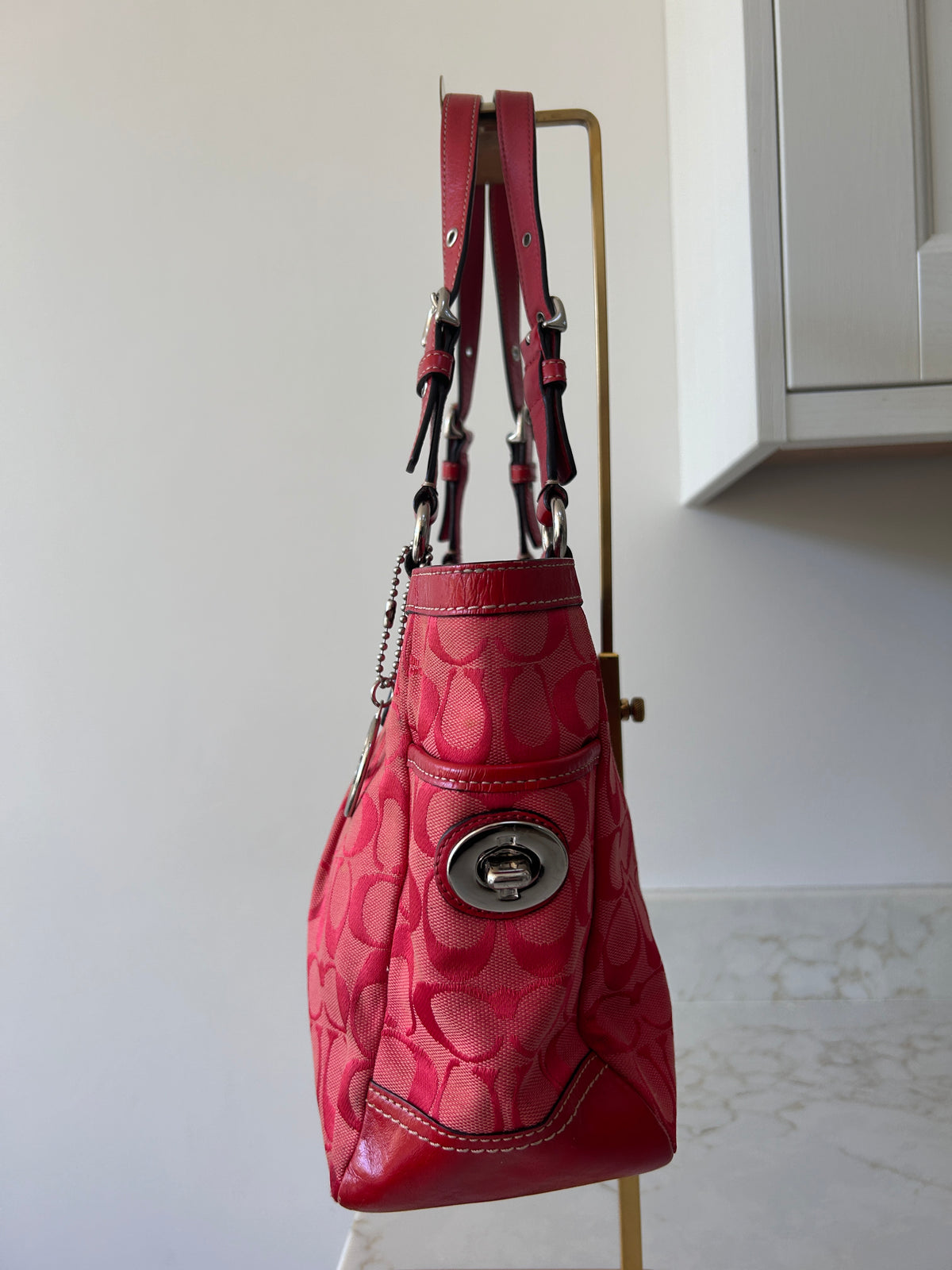 Vintage Coach red monogram tote shoulder bag