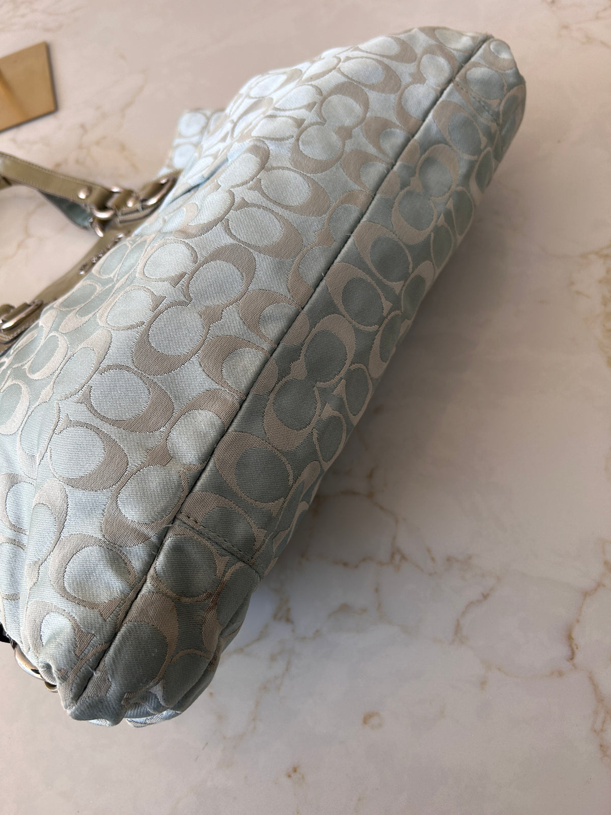 Vintage Coach blue monogram tote shoulder bag