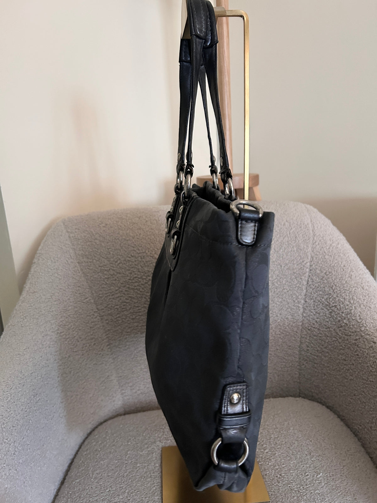 Vintage Coach black monogram tote shoulder bag