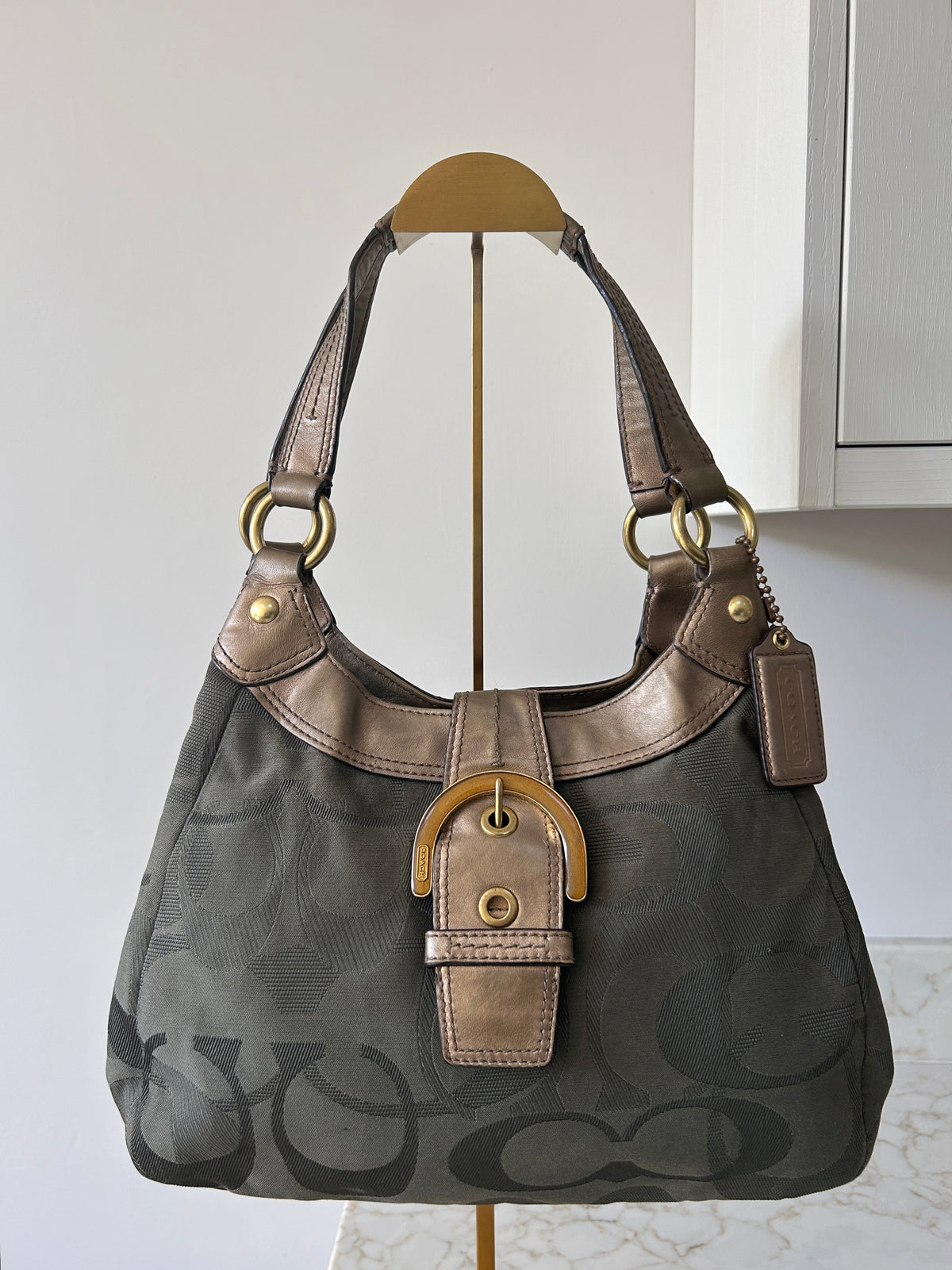 Vintage Coach olive green Soho tote shoulder bag