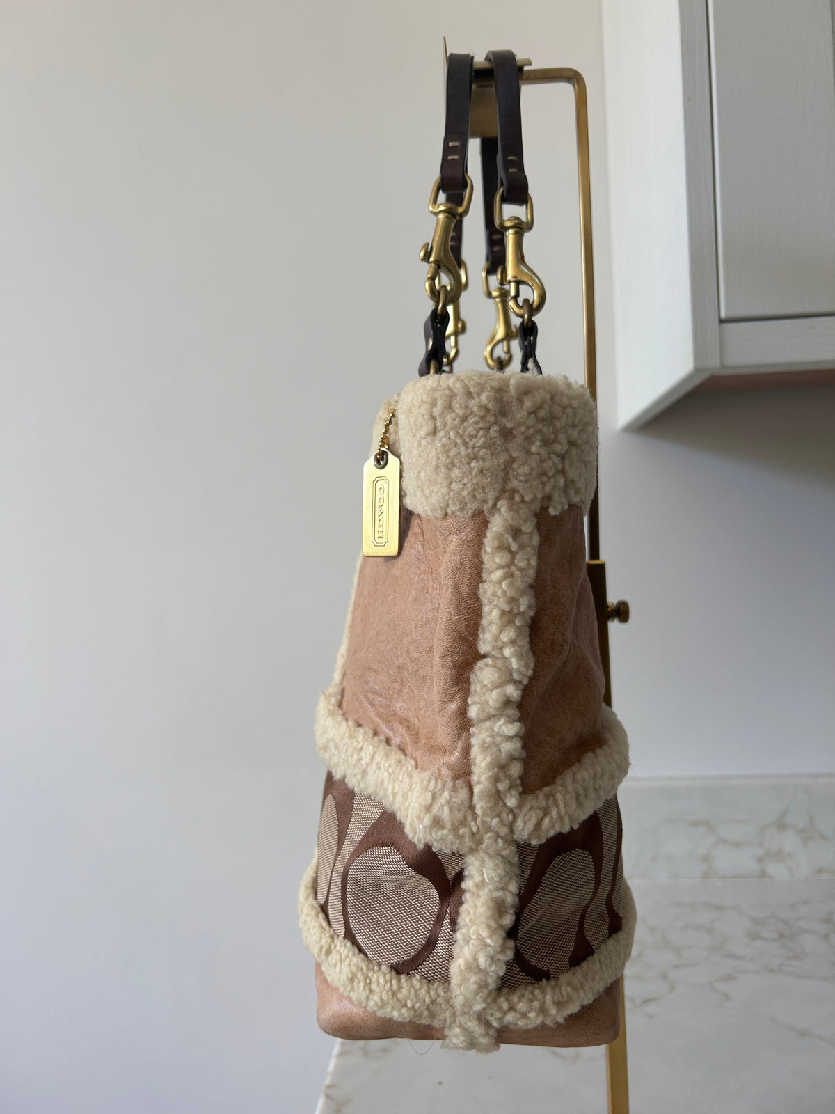 Vintage Coach sherpa patchwork shoulder bag