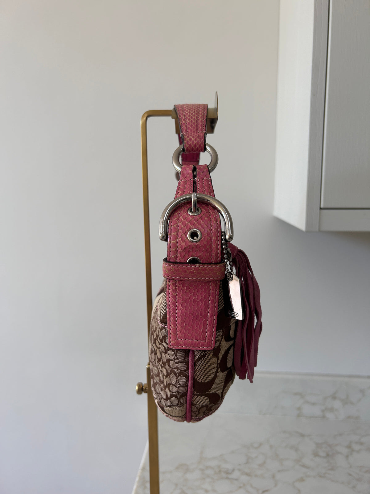 Vintage Coach patchwork and pink suede shoulder bag