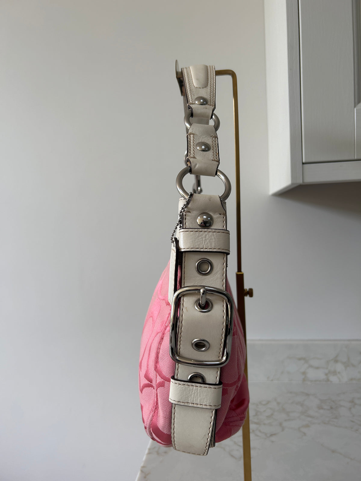 Vintage Coach pink monogram Zoe shoulder bag
