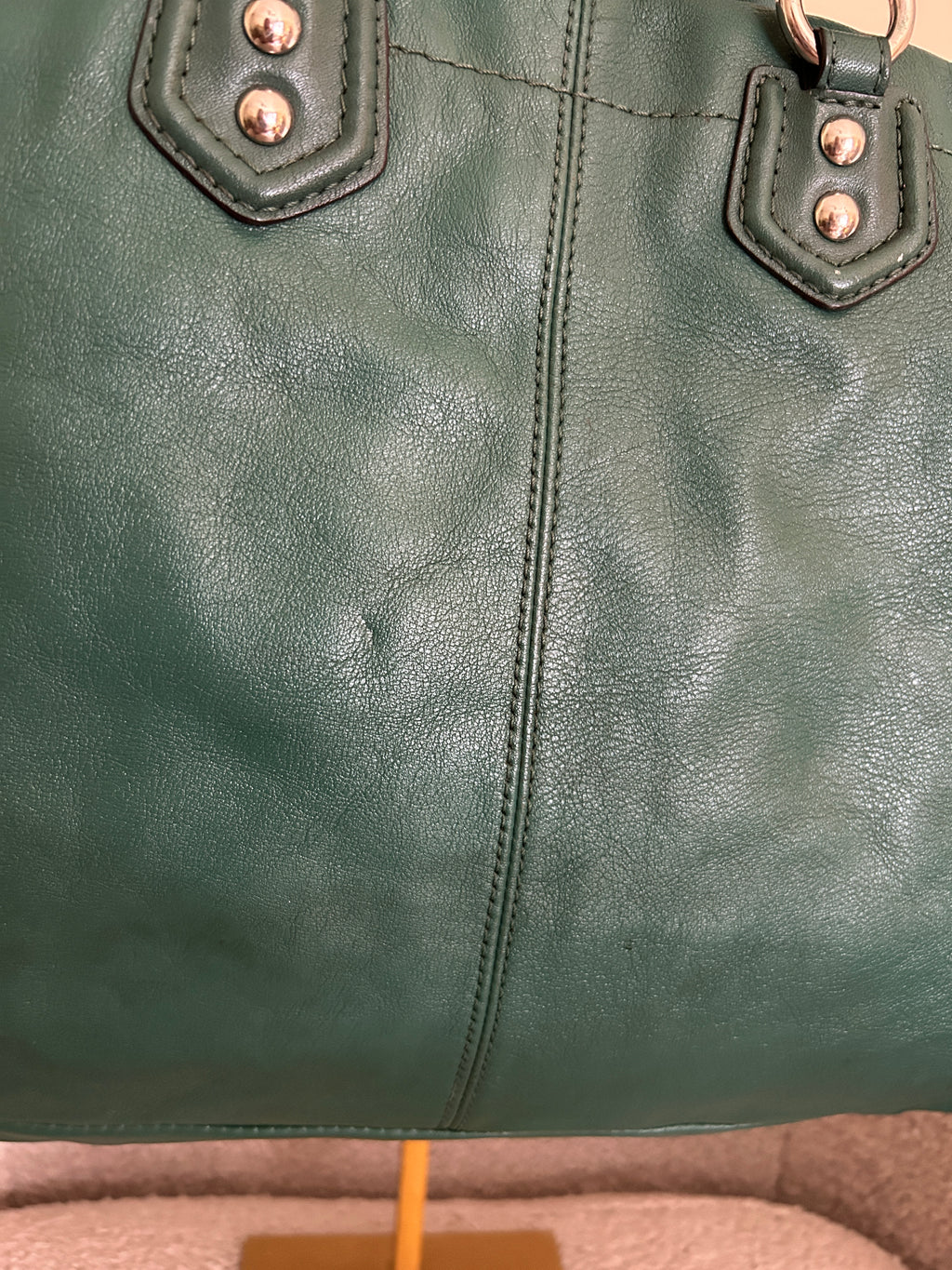 Vintage Coach green leather tote shoulder bag