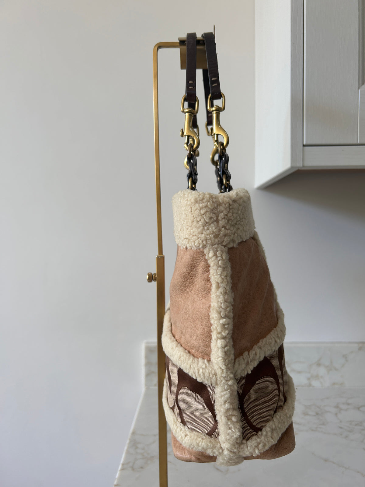 Vintage Coach sherpa patchwork shoulder bag