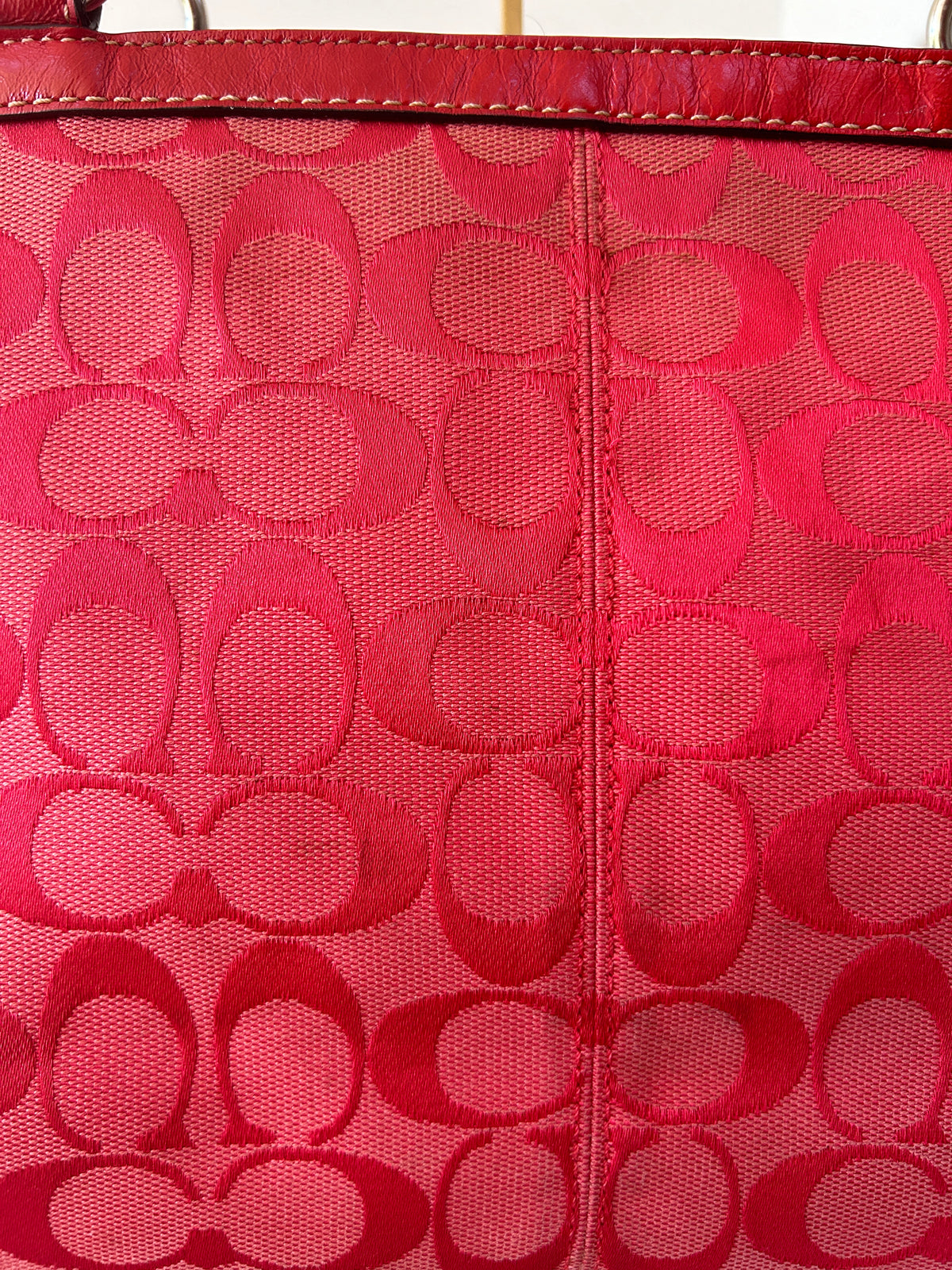Vintage Coach red monogram tote shoulder bag