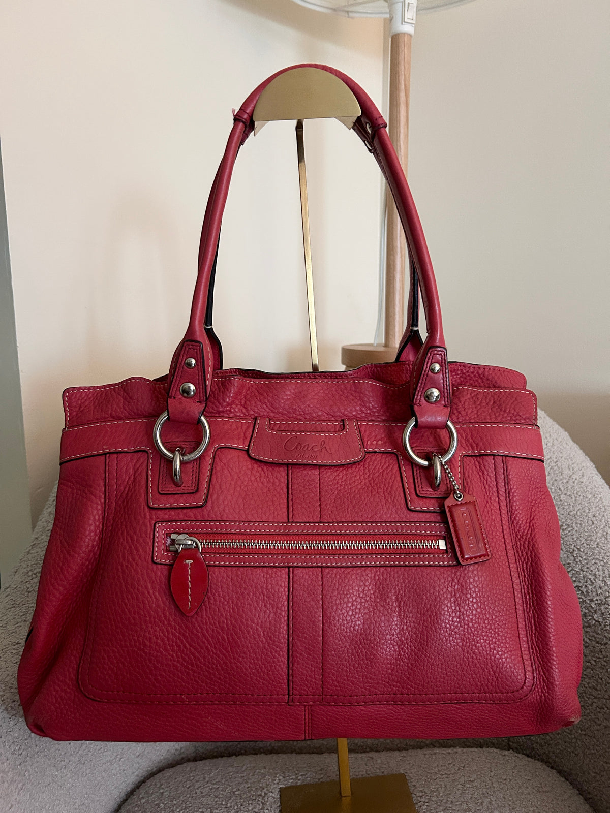 Vintage Coach red leather shoulder bag