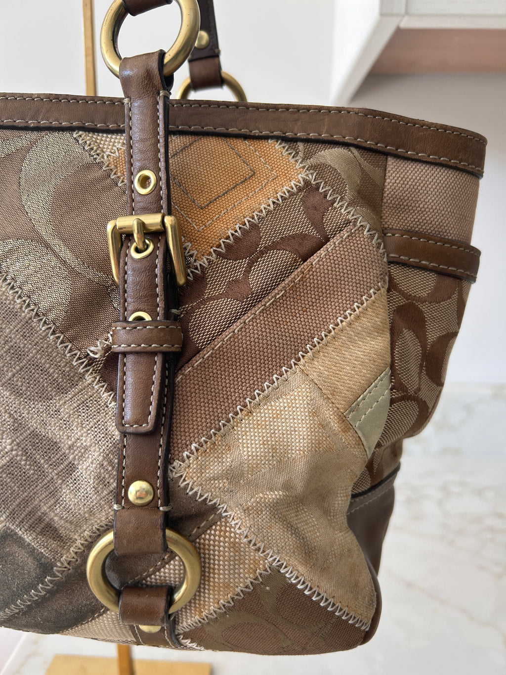 Vintage Coach patchwork tote shoulder bag