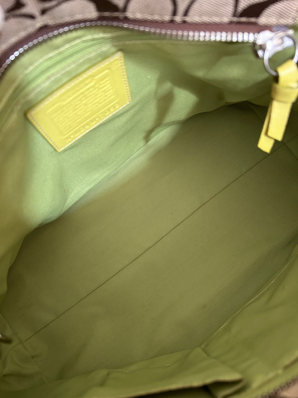 Vintage Coach lime green suede signature monogram shoulder bag