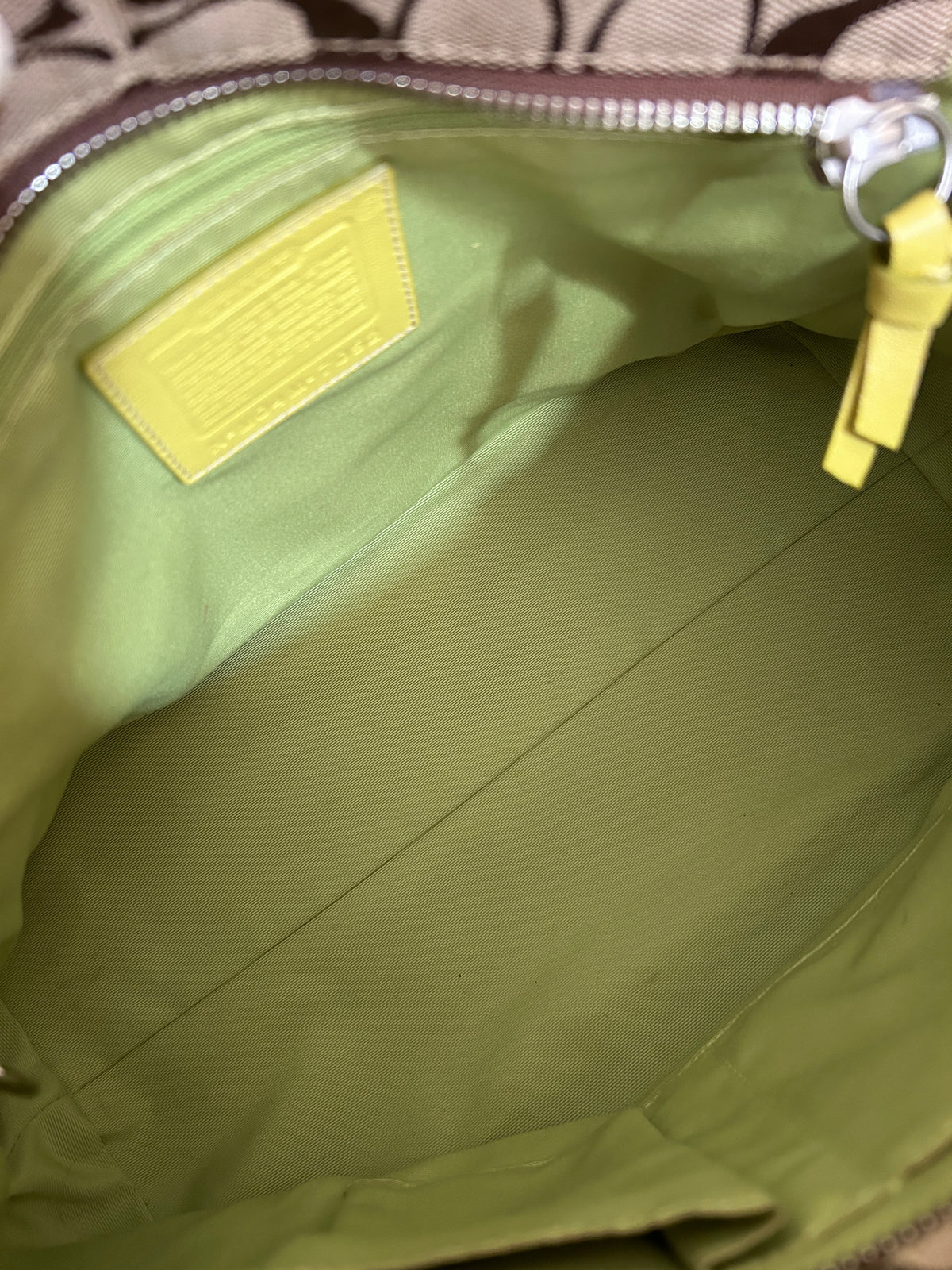 Vintage Coach lime green suede signature monogram shoulder bag