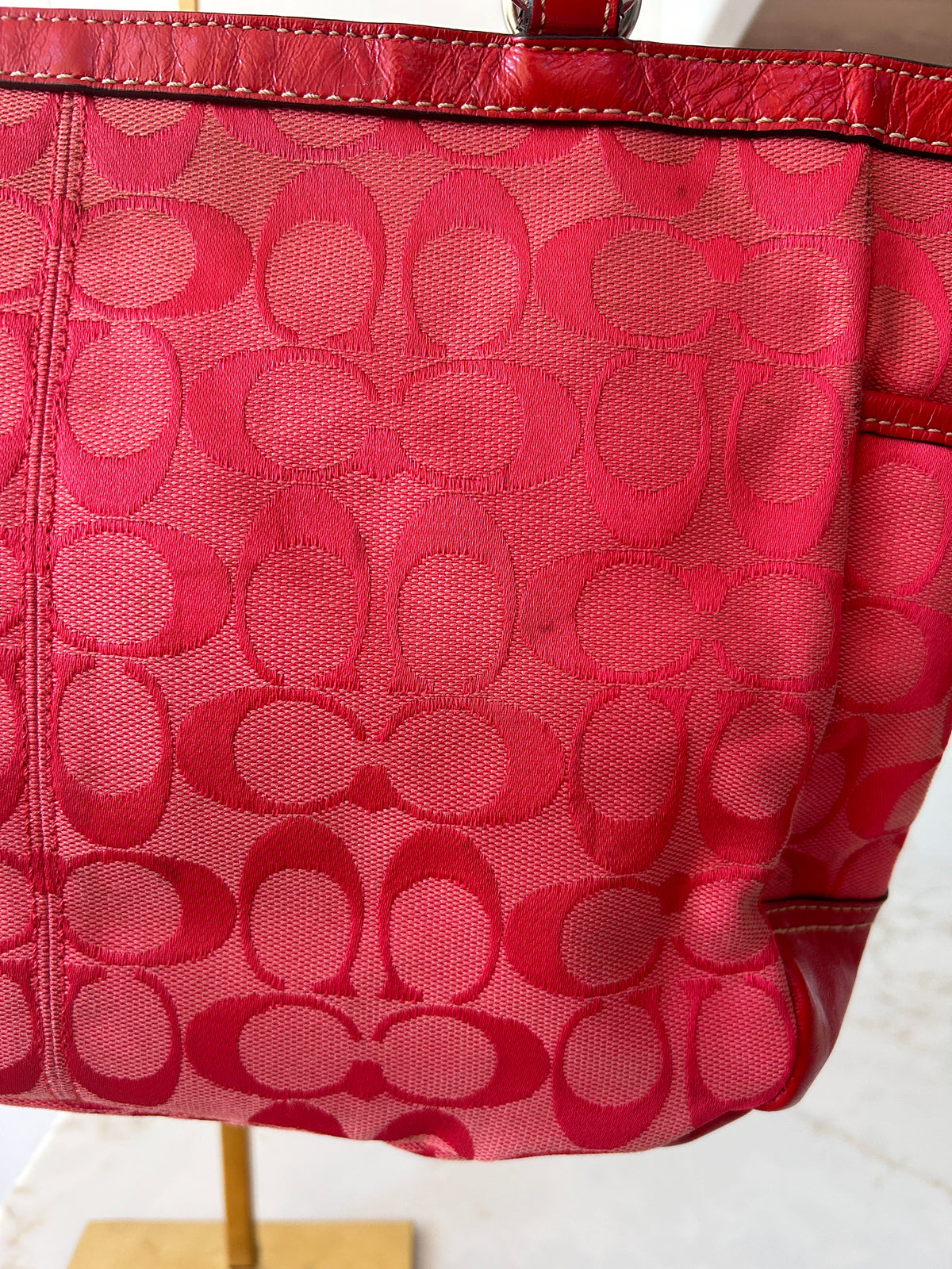 Vintage Coach red monogram tote shoulder bag