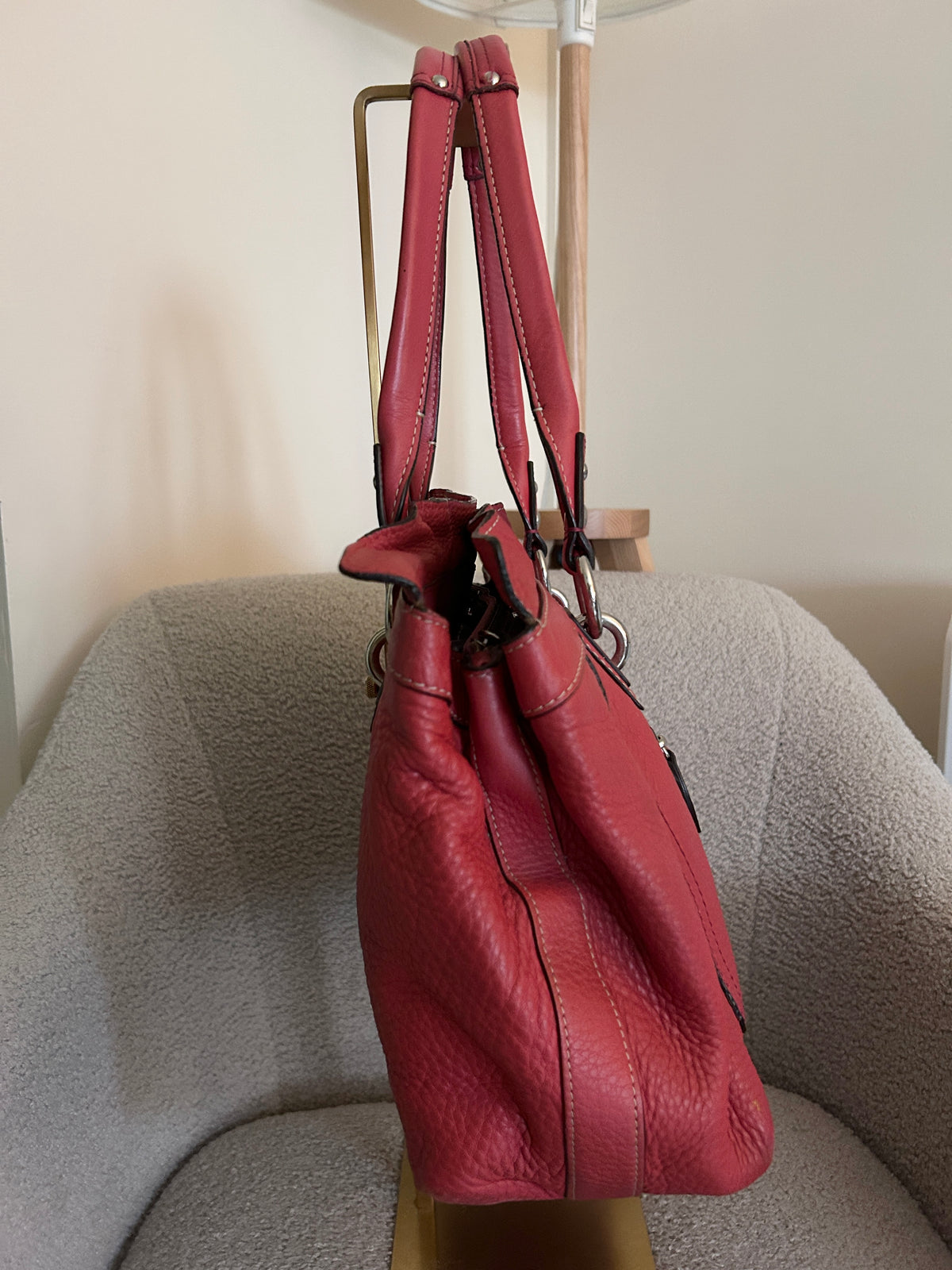 Vintage Coach red leather shoulder bag