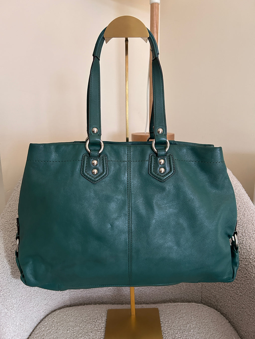 Vintage Coach green leather tote shoulder bag