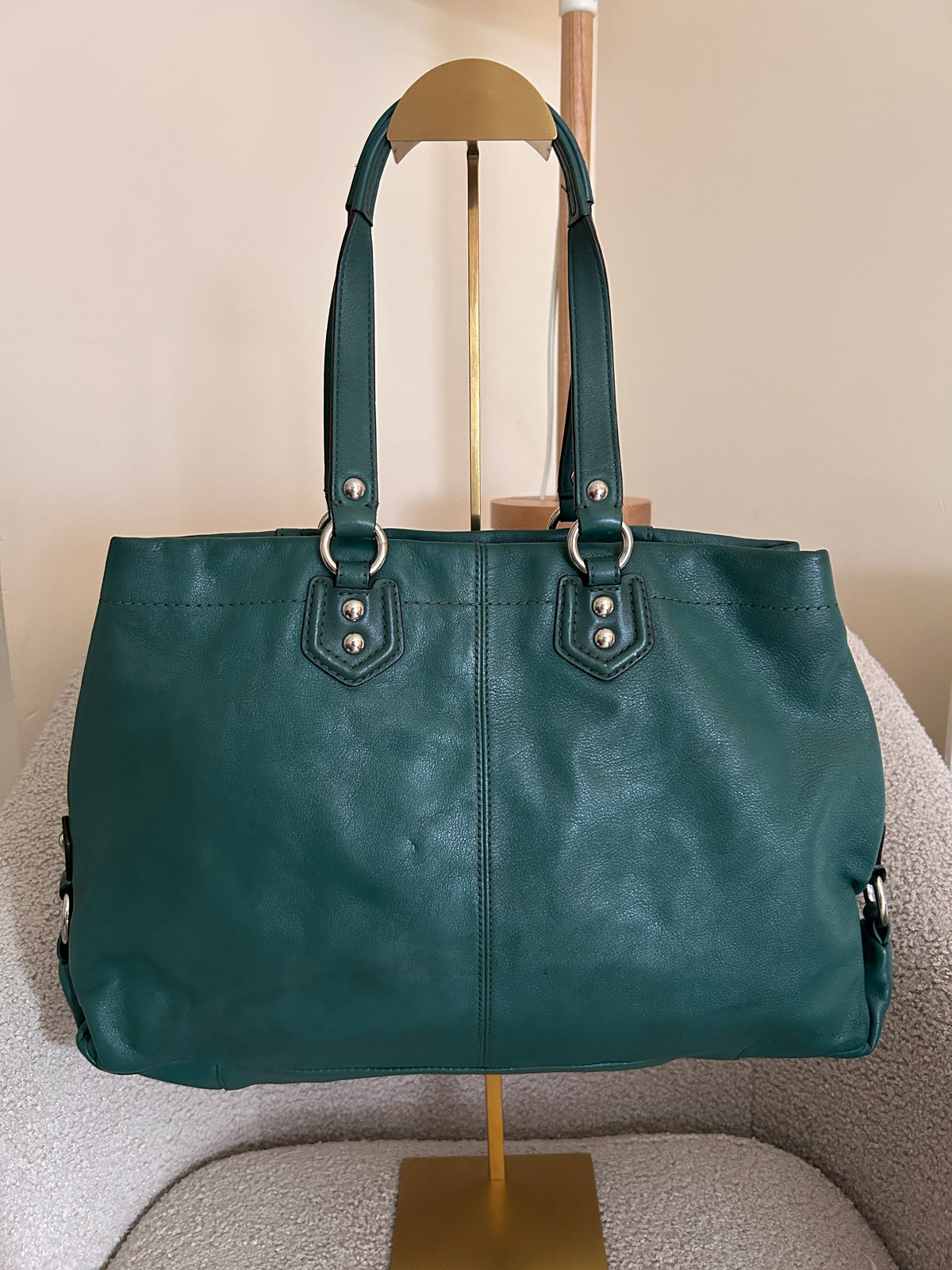 Vintage Coach green leather tote shoulder bag