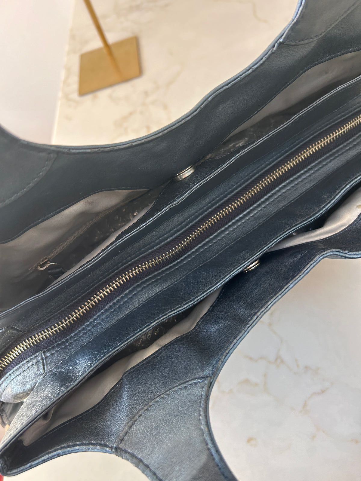 Vintage Coach blue metallic leather tote shoulder bag