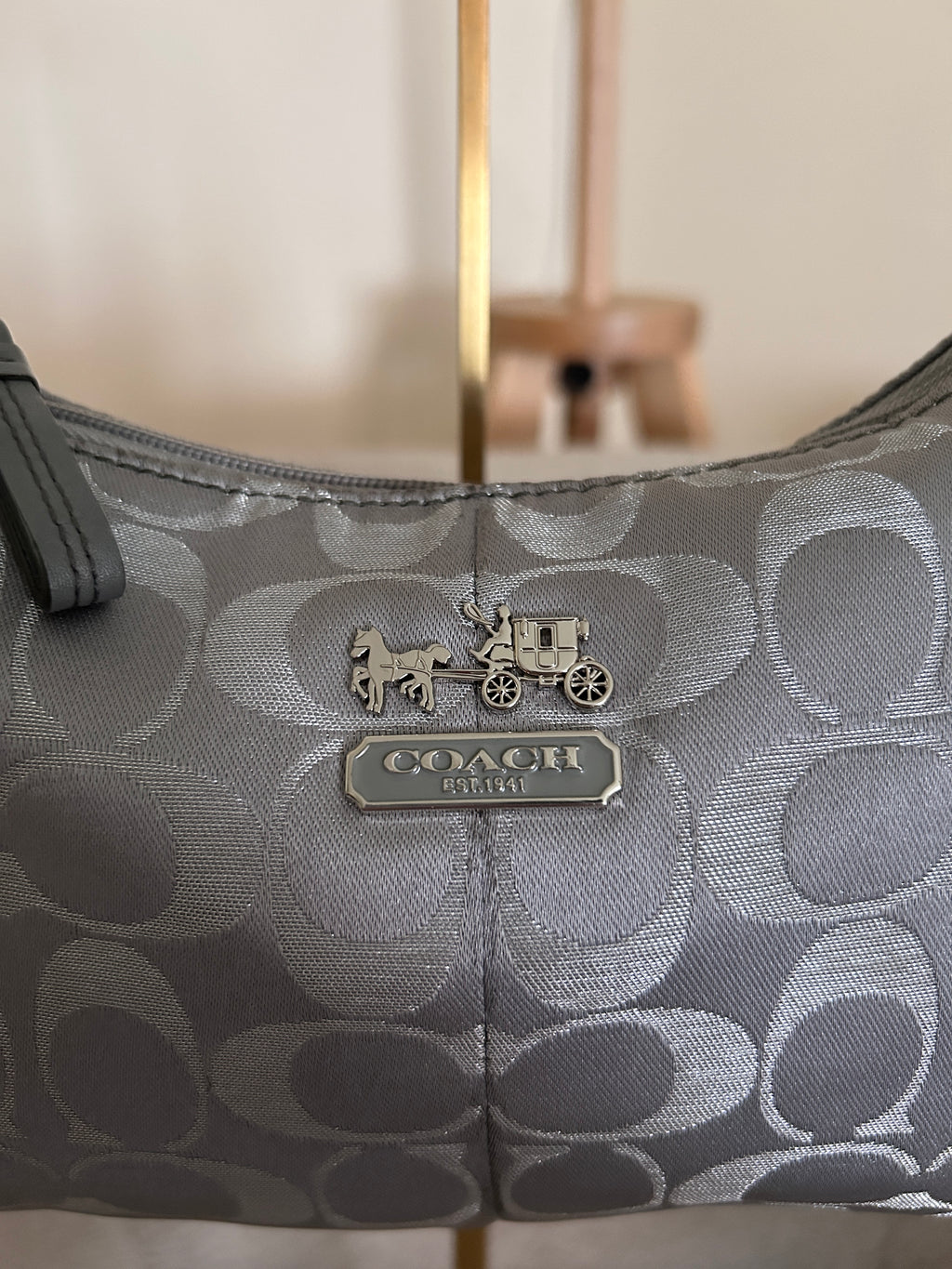 Vintage Coach grey monogram mini shoulder bag