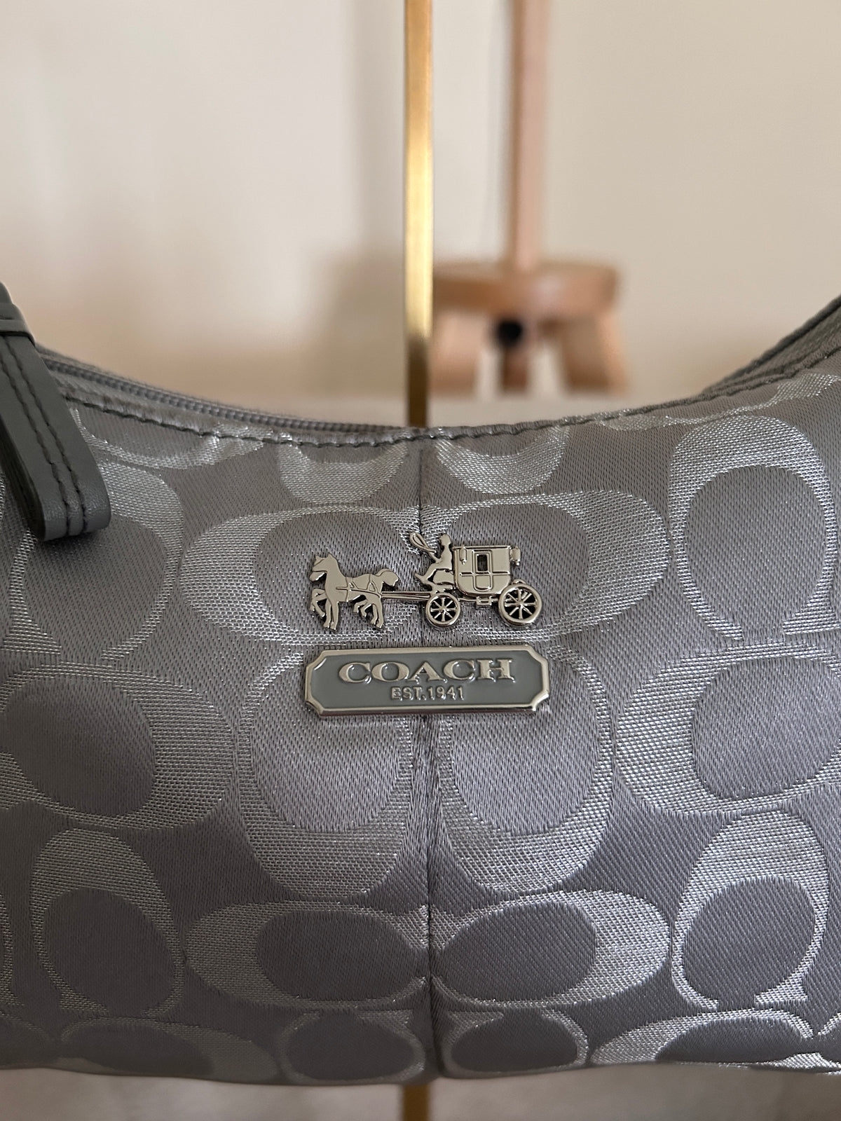 Vintage Coach grey monogram mini shoulder bag