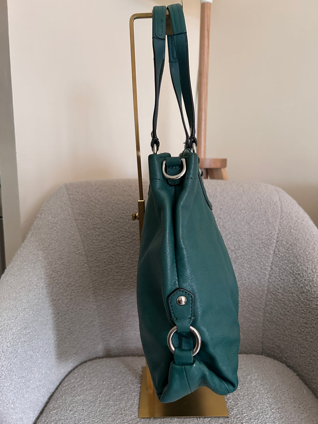Vintage Coach green leather tote shoulder bag