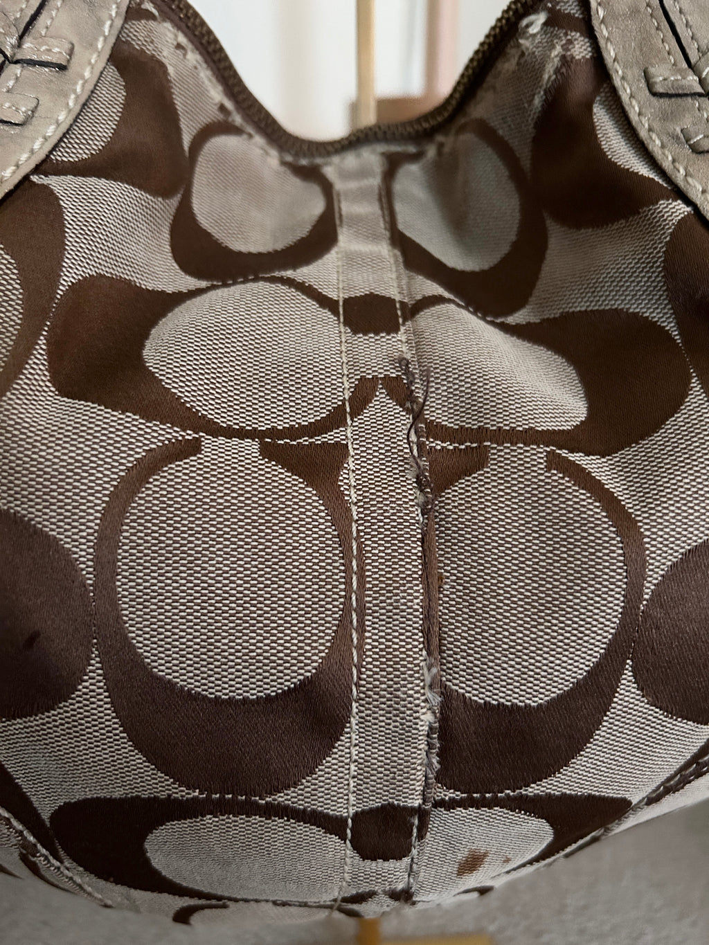 Vintage Coach signature monogram gold leather shoulder bag
